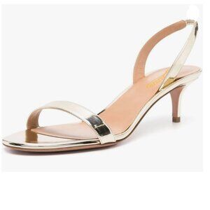 Zszszsu Gold Open Toe Slingback Low Heels Single Strap Sandal Slides Party Shoes